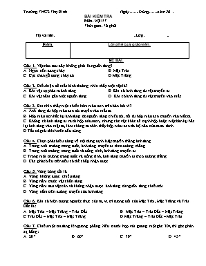 Đề kiểm tra 15 phút môn Vật lí Lớp 7 - Trường THCS Thọ Bình